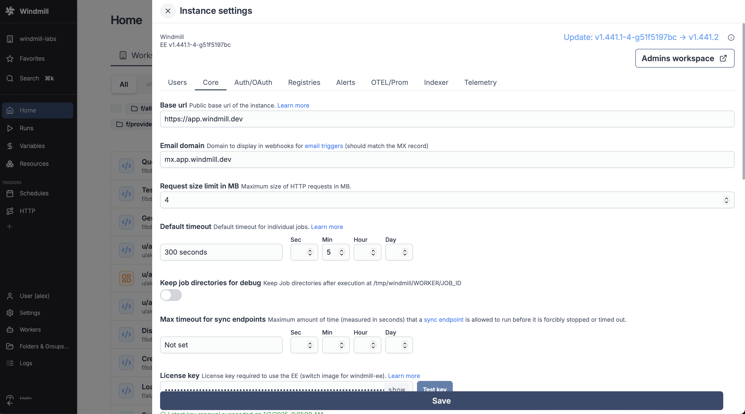 Core settings Core settings